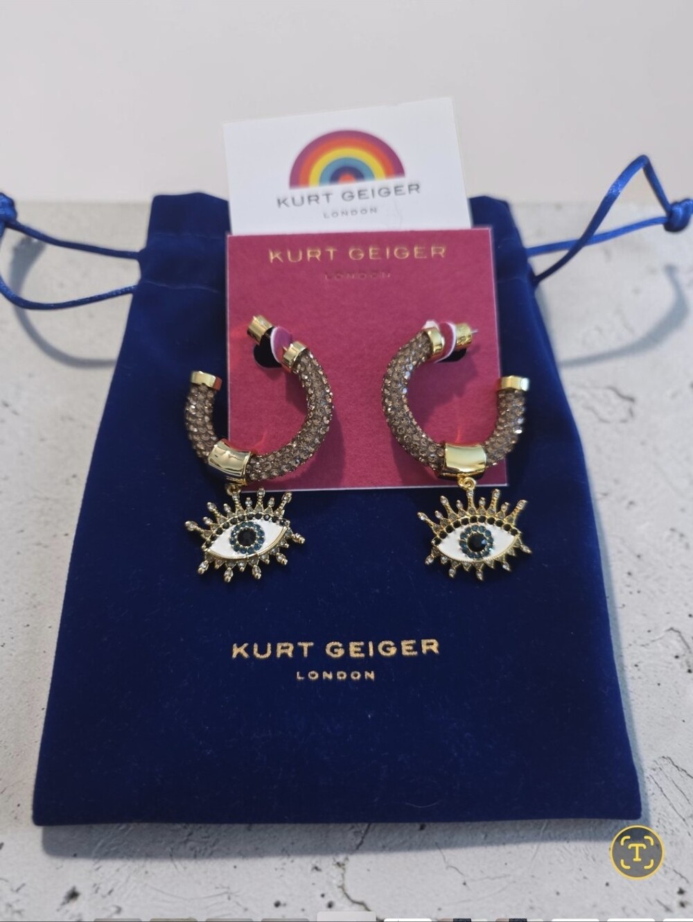 Kurt Geiger Gold  Nwt Evil Eye Hoop Drop Earrings - Blue & Gold